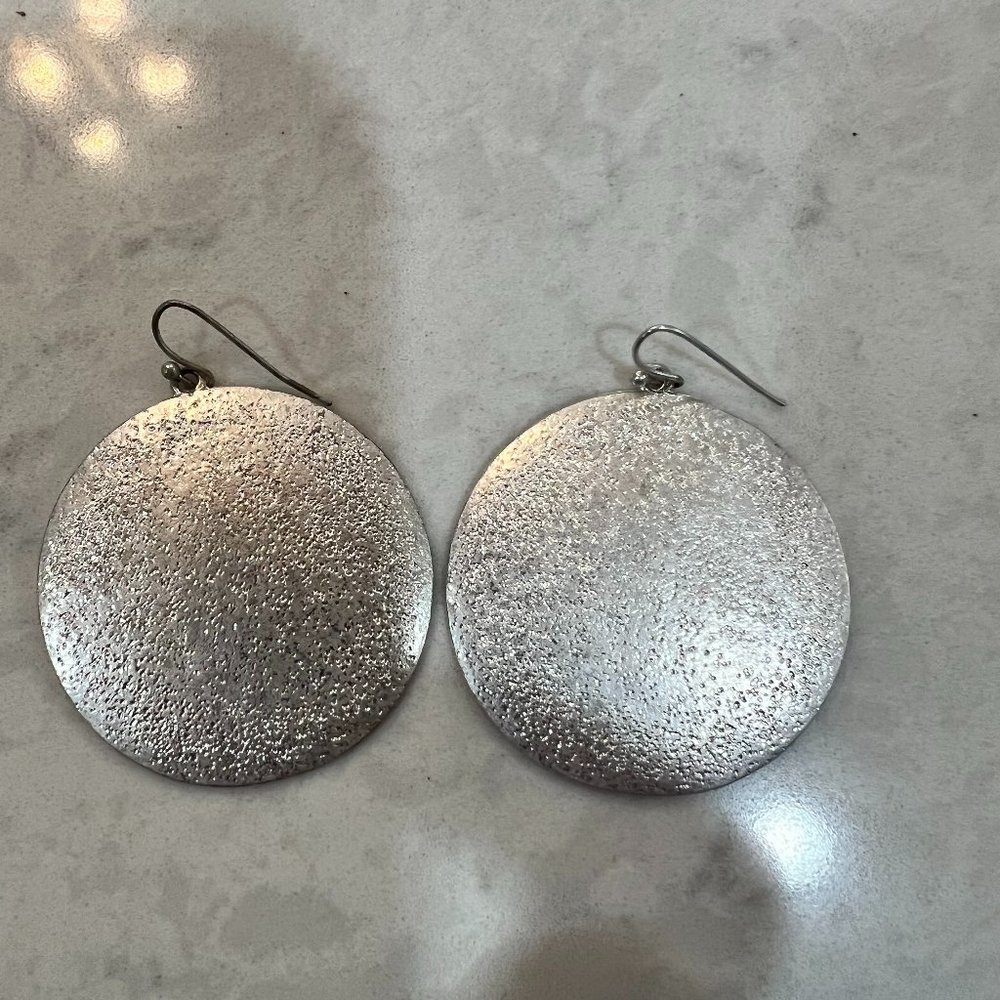 Silver disc Fishhook Earrings - Picture 2 of 5